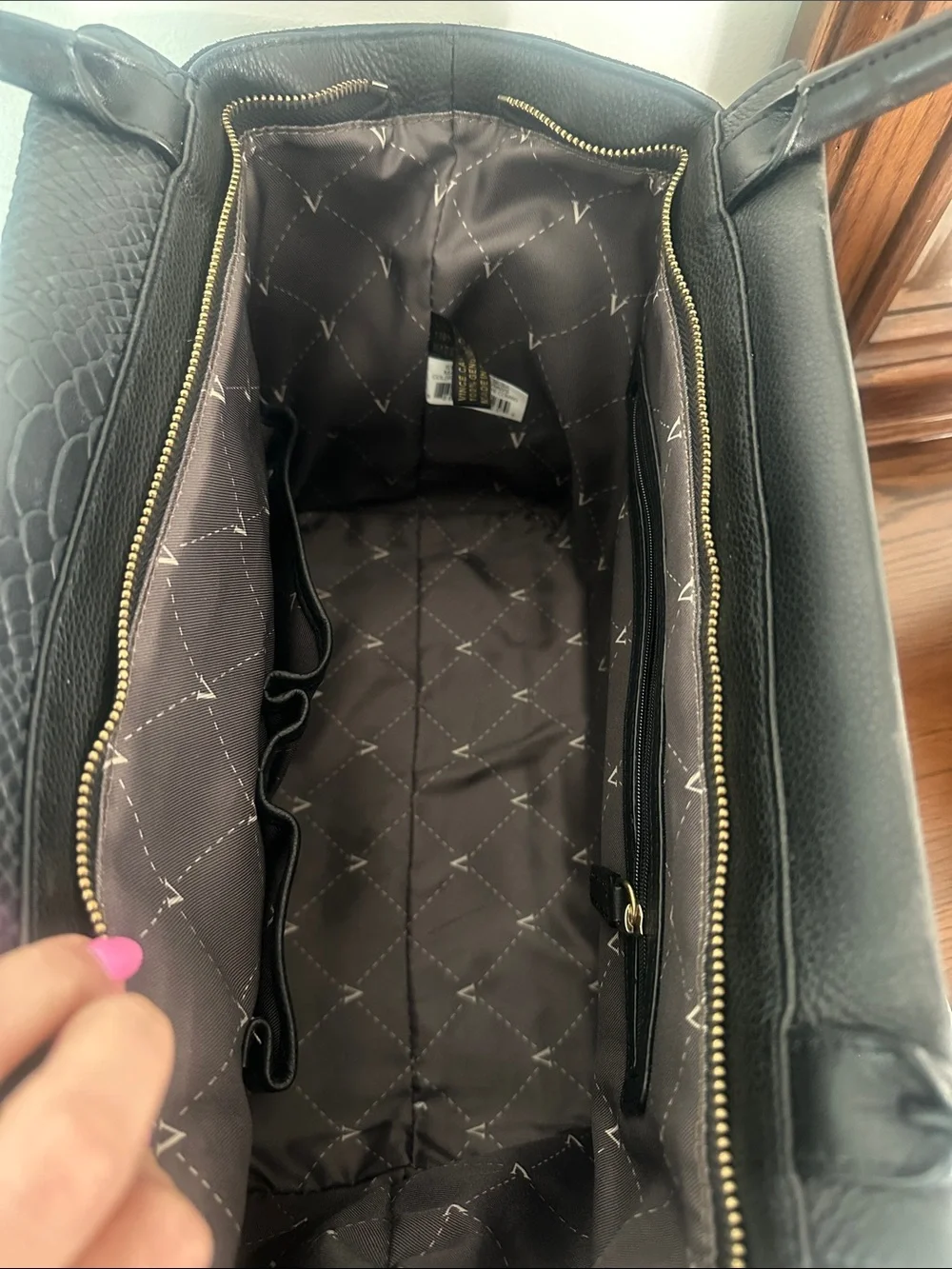 Vince Camuto Julia Satchel in Black/Black Snake Combo Genuine Leather NWT